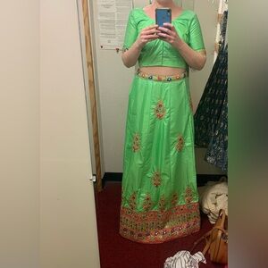Green and Pink Lehenga set